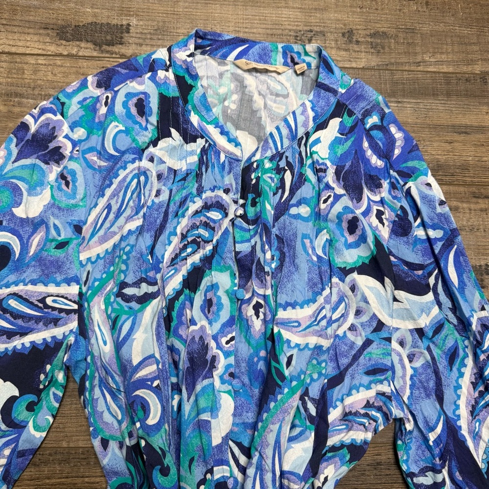 Soft Surroundings Blue Patterned Button Down Midi… - image 3